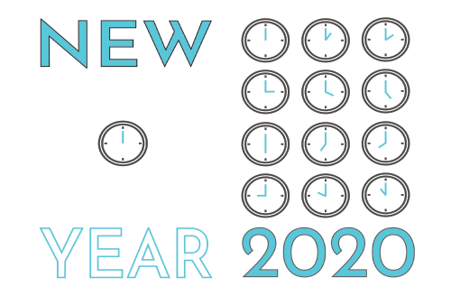 Greeting card - new year - new year clocks. 8.5x5.5