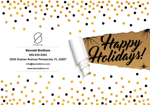 Happy Holidays GC white with gold and black dots