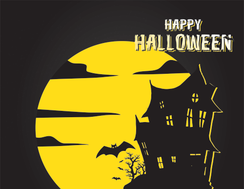 Halloween Greeting Cards - Happy Halloween - Yellow Moon 11x8.5