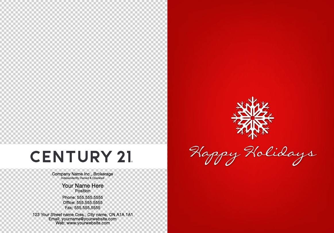 century 21 happy holiday red background snowflake