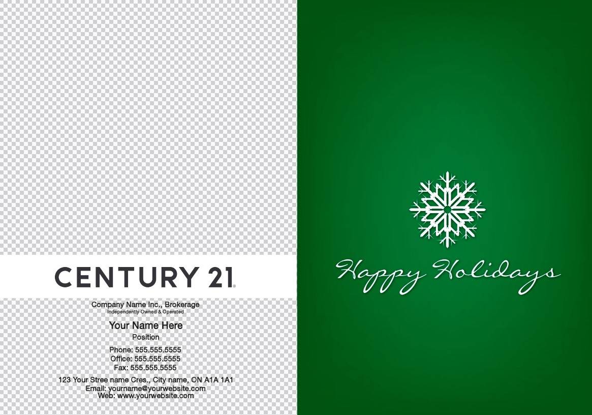 century 21 happy holiday green background snowflake