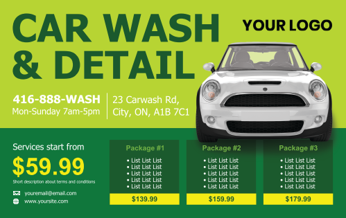 Postcard - Car Detail & Cleaning Services - Green 8x5