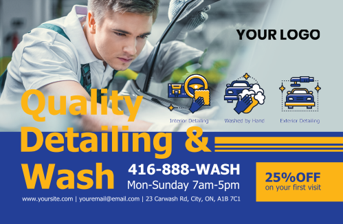 Postcard - Car Detail & Cleaning Services - Blue & Orange