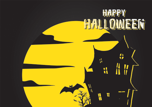 Halloween Greeting Cards - Happy Halloween -Yellow Moon 10x7