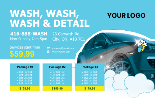 Postcard - Car Detail & Cleaning Services - Blue & Yellow