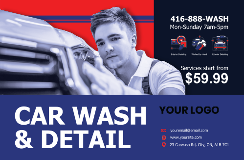 Postcard - Car Detail & Cleaning Services - Blue & Red
