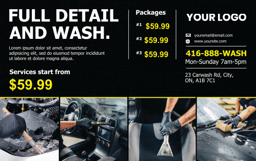 Postcard - Car Detail & Cleaning Services - Black & Yellow 8x5