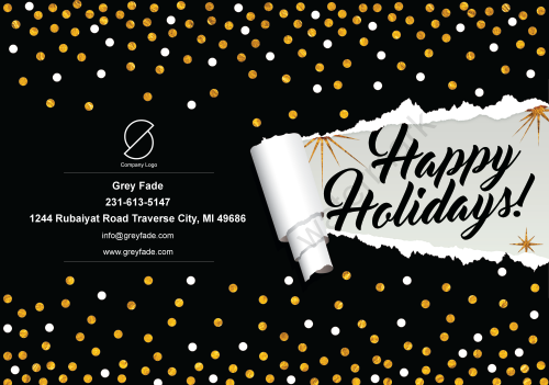 Happy Holidays GC black with gold and white dots