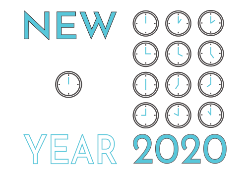 Greeting card- new year - new year clocks - 10 x 7