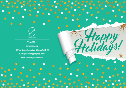 Happy Holidays GC teal with gold and white dots