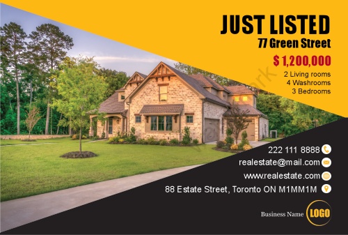 Real Estate Postcard - Yellow & Black