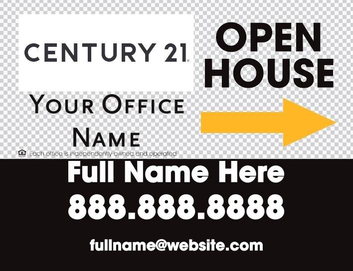 4mm Coroplast - Century 21 Open House Yellow Arrow Right