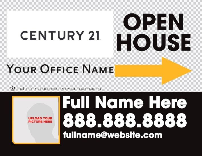 4mm Coroplast - Century 21 Open House Yellow Arrow Right with Photo