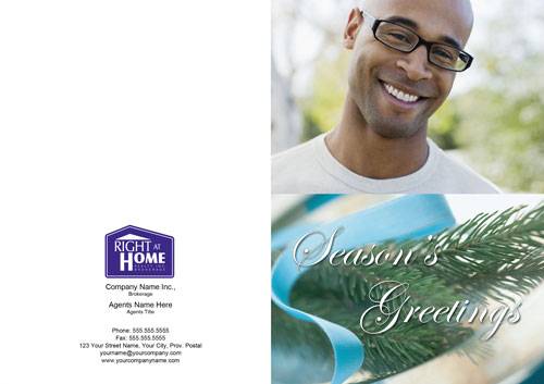 right at home seasons greeting photo card pine tree blue ribbon