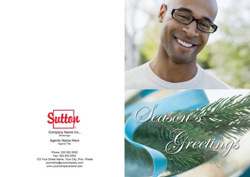 Sutton seasons greeting photo card pine tree blue ribbon