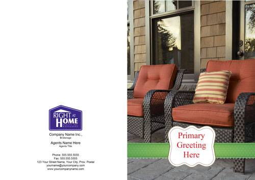 right at home red patio chairs green ribbon greeting