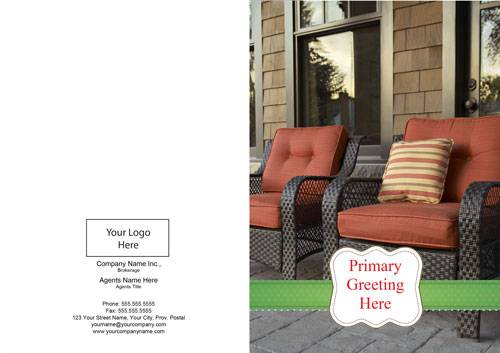 independent red patio chairs green ribbon greeting