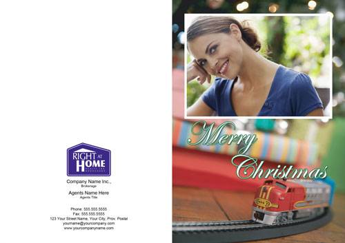 right at home christmas photo card train