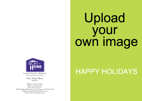 right at home happy holidays full front custom photo card green