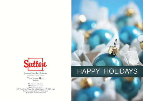 Sutton happy holidays photo card blue ornament plain font