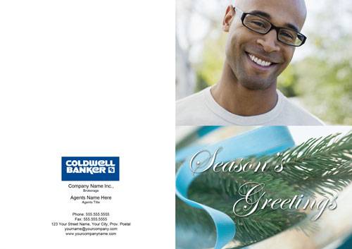 coldwell banker seasons greeting photo card pine tree blue ribbon