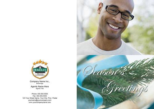 homelife seasons greeting photo card pine tree blue ribbon