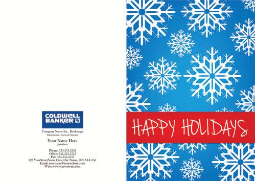 coldwell banker blue background snowflakes red greeting