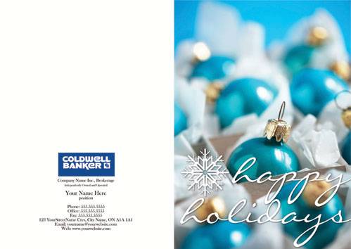 coldwell banker photo blue ornament balls snowflake script font