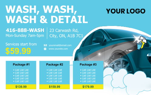 Postcard - Car Detail & Cleaning Services - Blue & Yellow 8x5