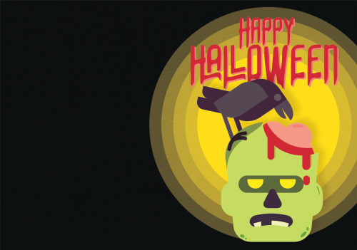 Halloween Greeting Cards - Happy Halloween - Zombie Brain 10x7