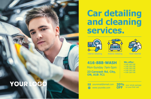 Postcard - Car Detail & Cleaning Services - Yellow