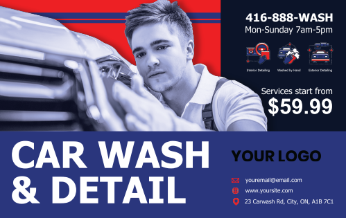 Postcard - Car Detail & Cleaning Services - Blue & Red 8x5