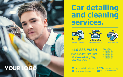 Postcard - Car Detail & Cleaning Services - Yellow 8x5