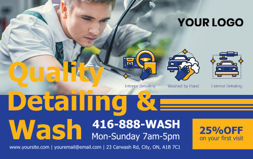 Postcard - Car Detail & Cleaning Services - Blue & Orange 8x5