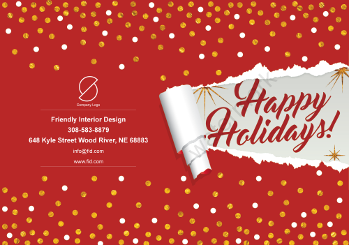 Happy Holidays GC red with gold and white dots