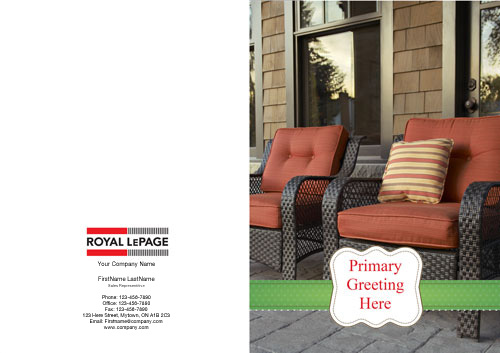royal lepage red patio chairs green ribbon greeting