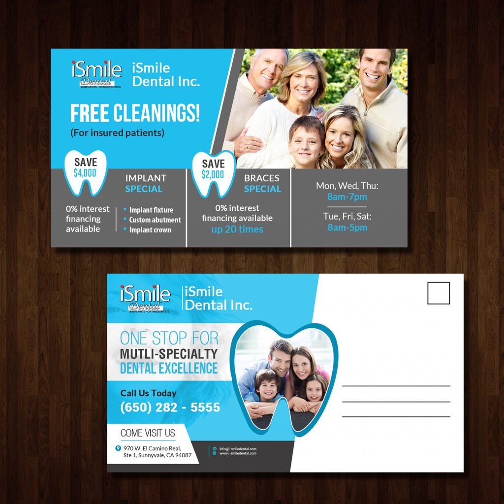 postcards for direct mail and print marketing for dental clinics